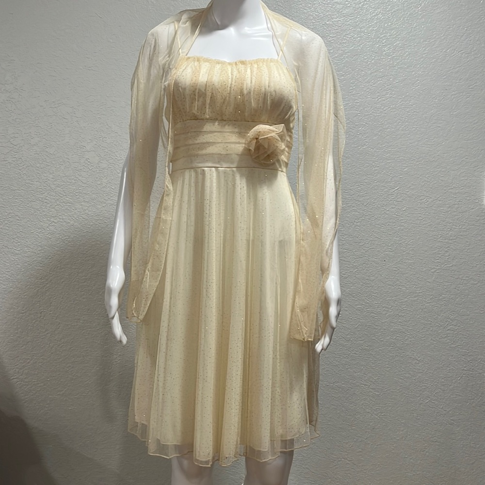 Cream Colored Glitter Formal Prom Dress